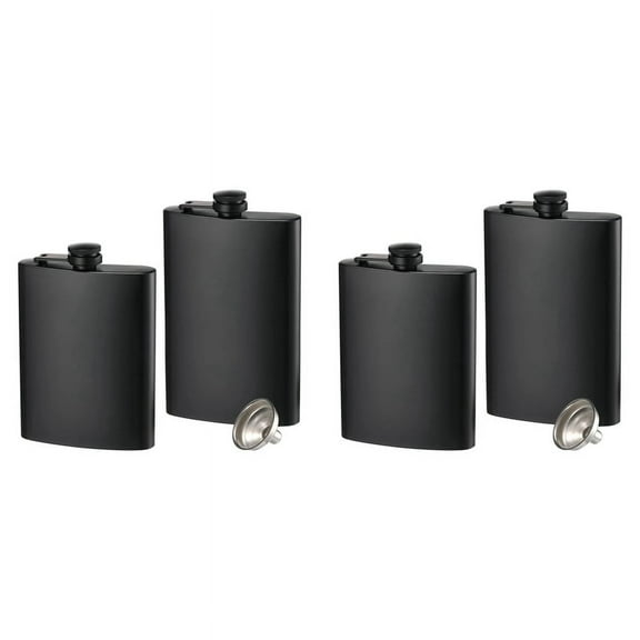 4 Pack Hip Flasks for Liquor, 8 Oz Stainless Steel Leakproof Thin with Funnel Men & Women (Matte Black)
