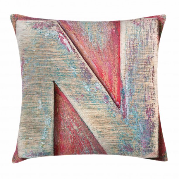 Letter N Throw Pillow Cushion Cover Sketch Style Colorful N Letter With Soft Featured Grunge Character Decorative Square Accent Pillow Case 16 X 16 Inches Dark Coral Ivory Seafoam By Ambesonne