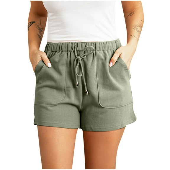 HTNBO Cotton Linen Shorts for Women Trendy Casual High Waist Drawstring Short Pants Summer Loose Comfy