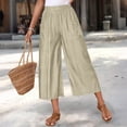 thumbnail image 5 of Stamzod Summer Pants for Women High Waisted Wide Leg Capri Pants Dressy Casual Capris with Pockets Beach Vacation Clothes Khaki L, 5 of 9