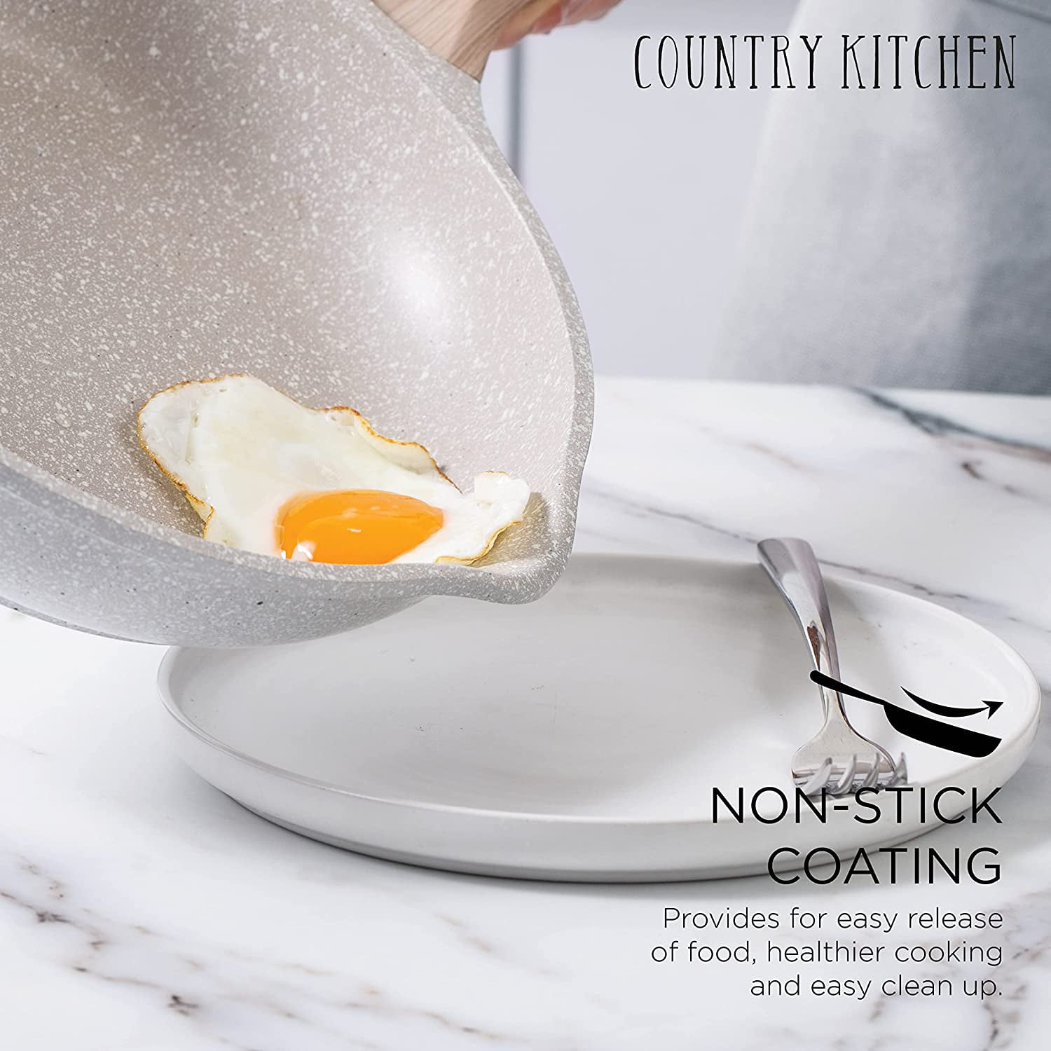 Country Kitchen country kitchen nonstick cookware sets - 6 piece nonstick cast  aluminum pots and pans with bakelite handles - non-toxic pots