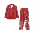 thumbnail image 5 of Michellecmm Women Christmas Pajamas Set Print Lapel Neck Button-up Long Sleeve Tops Long Pants Loungewear Outfit, 5 of 7