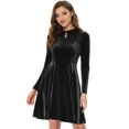thumbnail image 1 of Allegra K Vestido corto de terciopelo para mujer con cuello Peter Pan y cintura alta con abertura y manga larga Negro L, 1 of 5