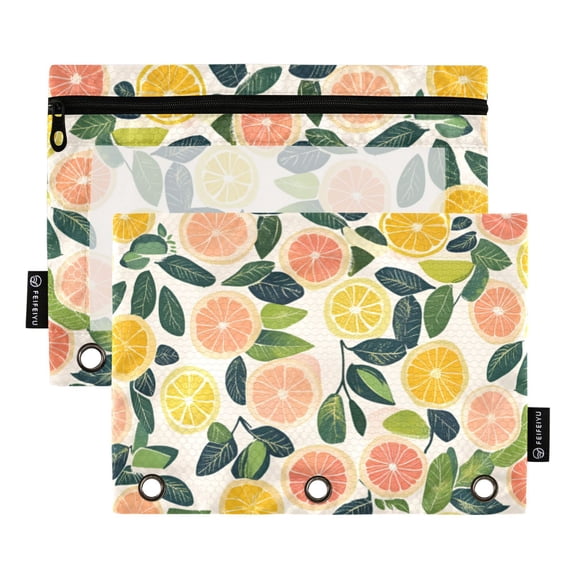 FORMRS 2 Pack Pencil Pouch for 3 Ring Binder with Clear Window Zipper Case, Citrus Fruits