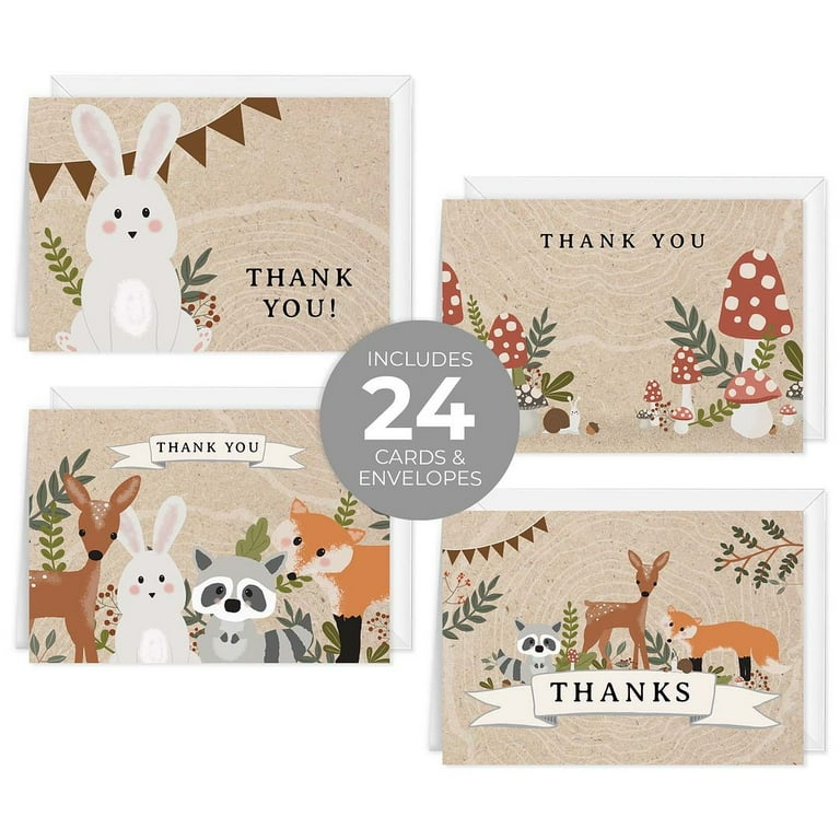 Paper Clever Party Woodland Baby Shower Thank You Cards – 25 Pack With Envelopes, 4x6, Neutral Orange (Boy Or Girl)