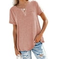 thumbnail image 1 of Innerwin T-Shirt Col en V Femmes Hauts Plage Couleur Unie Tee Ample Rose 3TG, 1 of 7
