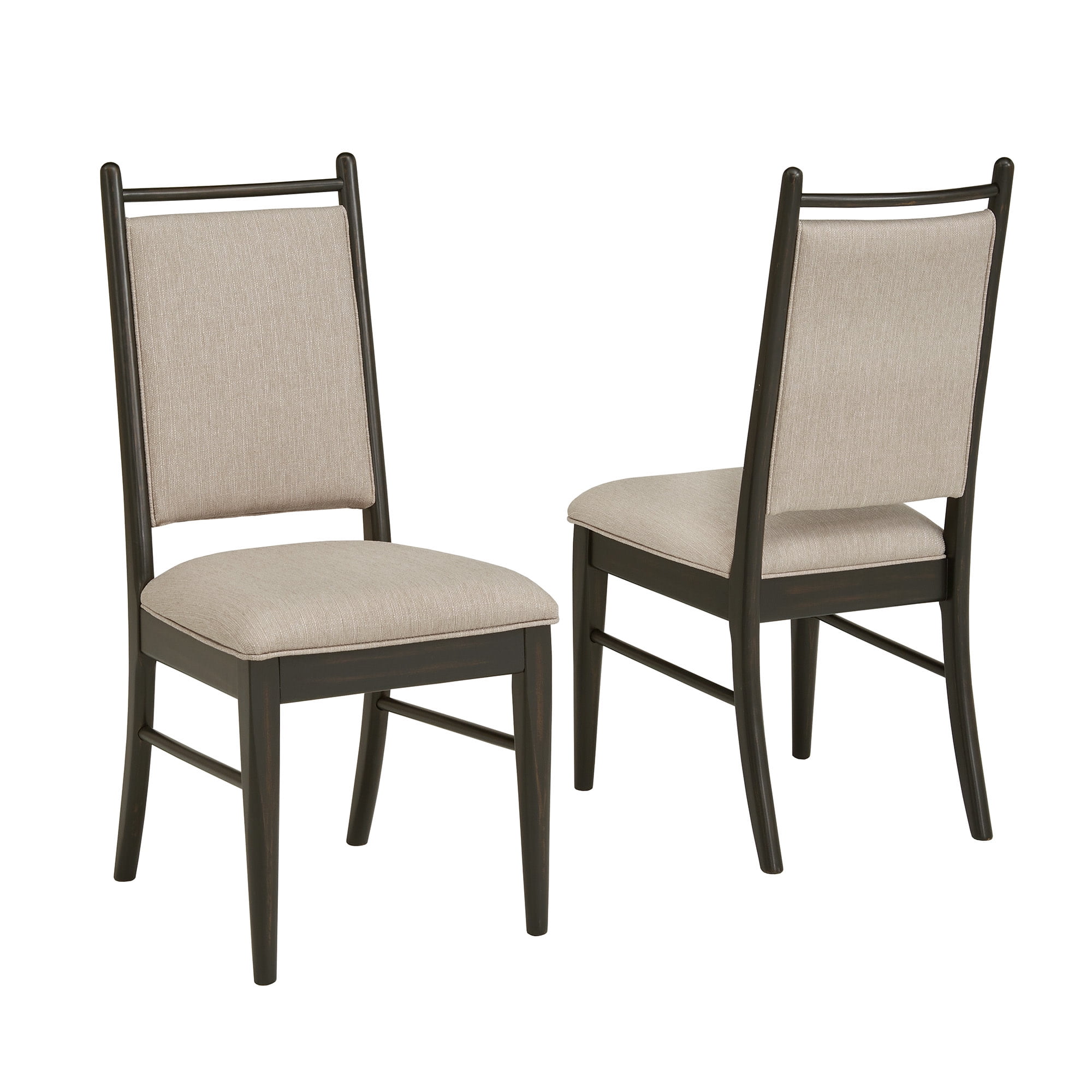 Weston Home Alta Wood Finish Beige Fabric Dining Chair, Set of 2, Black Oak