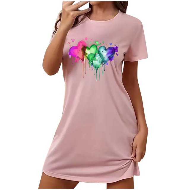 Chemises de Nuit pour Femmes, Chemise de Nuit Courte Surdimensionnée pour Femmes Mode à Imprimé sur la Poitrine à Manches Courtes