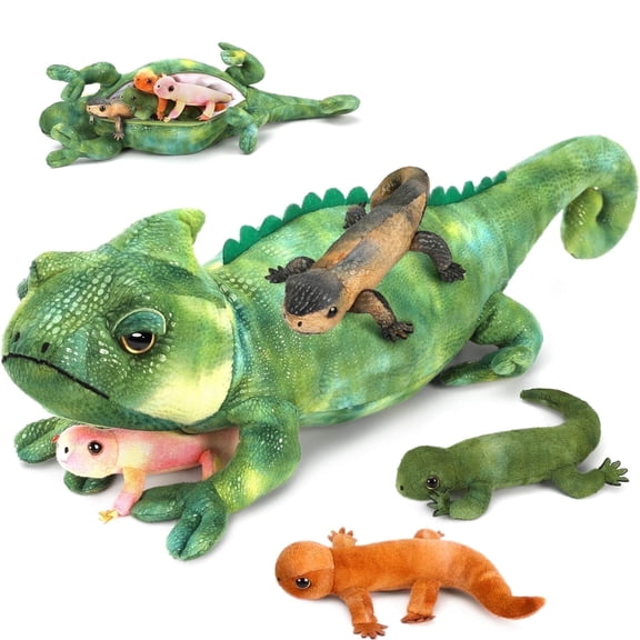 MaoGoLan 27" Giant lizard Stuffed Animals with 4 Babies Inside Large chameleon Plush Toy