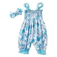 thumbnail image 5 of Infant Baby Girl Romper Jumpsuit Sleeveless Ruffle Floral Bodysuit Clothes Summer One Piece Outfits with Headband, 5 of 6