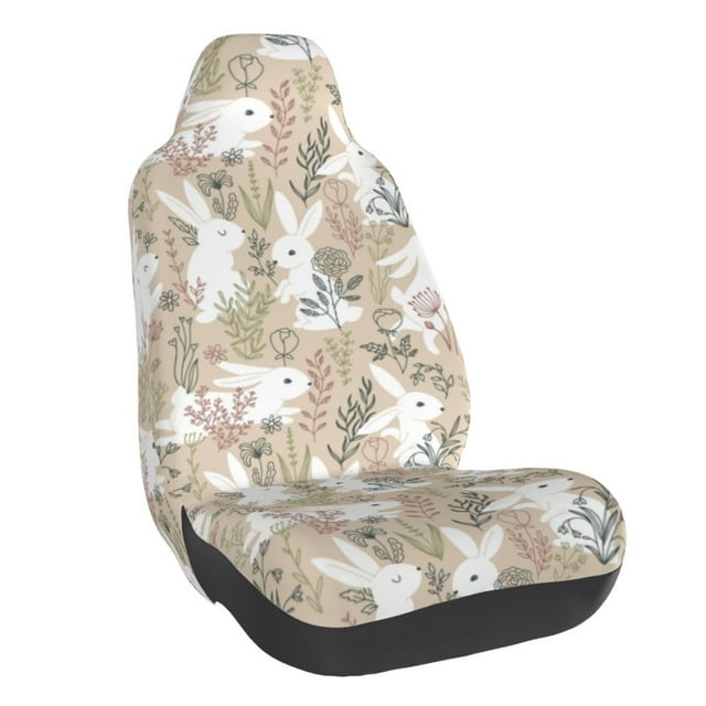 Wukai Retro Bunny Flower Full Set Car Seat Covers with Soft Padding Universal Auto Front Seats Protector and Cushion Mat
