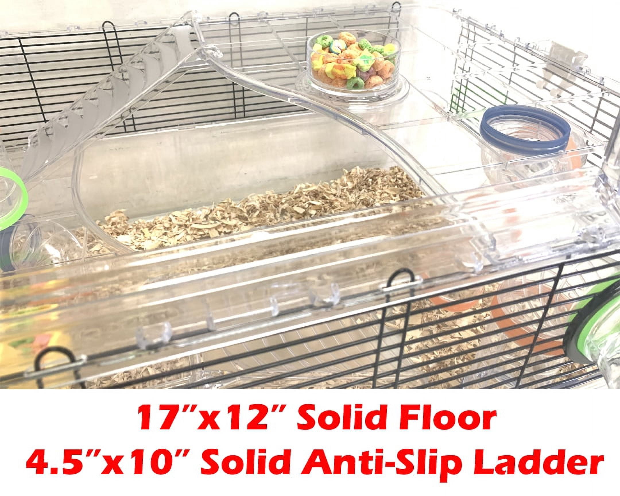 28” X-LARGE 2-Tiers Acrylic Clear Hamster Mouse Deluxe Palace House Hedgehog Guinea Pig Habitat with Large Running Wheel Water Bottle Tower Food Bowl Hide House Deep Base Ground Expandable Outlet