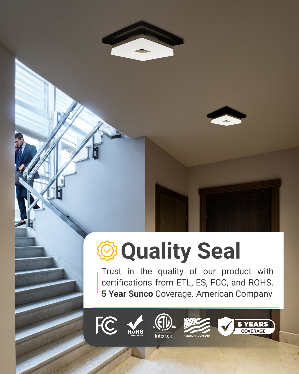 Sunco 8 Inch Square LED Flush Mount Black Ceiling Light Fixture 3000K/4000K/4500K/5000K/6500K Selectable CCT Switch, 1800LM High Brightness Damp Rated 2 Pack