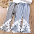 thumbnail image 3 of RUTAYY Girls Flare Jeans Floral Lace Applique Frayed Hem Pockets Elastic Waist Trousers Sweet Daily Wear Grey, 3 of 4
