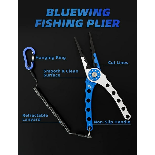 BLUEWING 8 inch Fishing Pliers Saltwater 1pc Aluminum Alloy Pliers  Multi-Function Fishing Tools Hook Remover Fishing Tackle with Coiled Lanyard  and Sheath 
