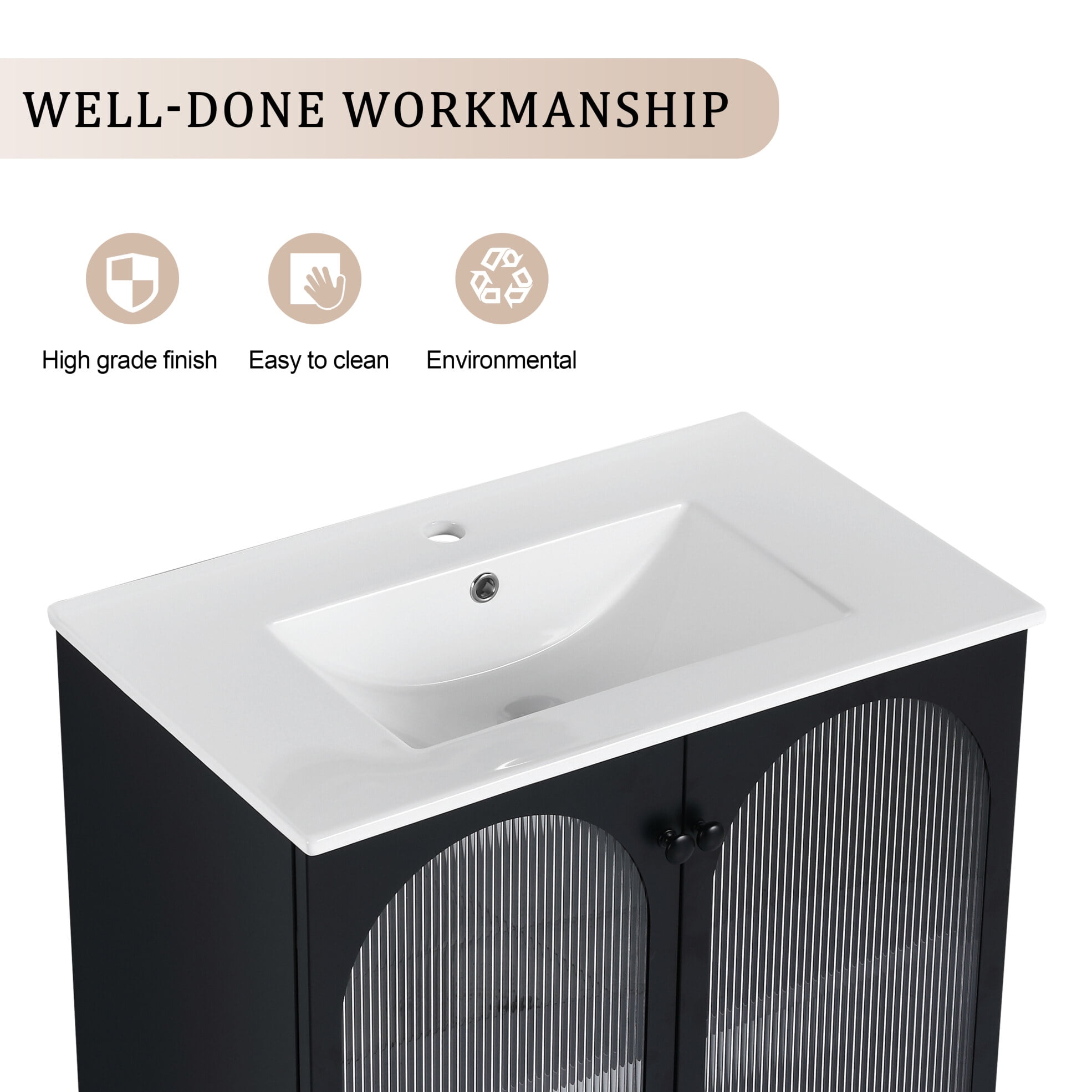 30-Inch Freestanding Bathroom Vanity with Ceramic Sink and Storage Cabinet, Waterproof Wood Finish, Adjustable Leveling Feet, Easy Installation for Small Bathrooms