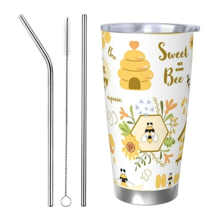 

Gukieu Farm Bee Cute Honey Print 20OZ Car Cup Vacuum Stainless Steel Leak-proof Thermos Cup Unisex Suitable for Home Outdoor and Sports-Straw Three-piece Set