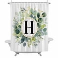 thumbnail image 2 of Letter H Shower Curtain for Bathroom Decor, Alphabet Green Eucalyptus Leaves Plant Simple Waterproof Fabric Shower Curtain, 36"x78" Set with 12 Hooks, 2 of 9
