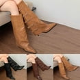 thumbnail image 2 of Aihuaihua Fold Over Boots for Women Pointy Pull-on Wedge Heel Knee Shark Boot With Side Zipper Padlock Design, 2 of 10