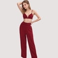 thumbnail image 3 of Women's 3-Piece Pajama Set with Bralette Top, Button Down Shirt, and Wide Leg Pants - Medium, Burgundy, 3 of 6