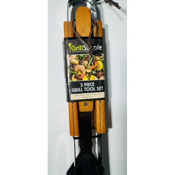 Grill Simple Wood Grill Tool Sets, Brown-3pcs