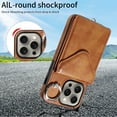 thumbnail image 2 of Allytech iPhone 14 Pro Max Case with Ring Holder & Shoulder Strap, Retro PU Leather Cards Slots Kickstand Detachable Lanyard Shockproof Wallet Case Cover for Apple iPhone 14 Pro Max - Brown, 2 of 14