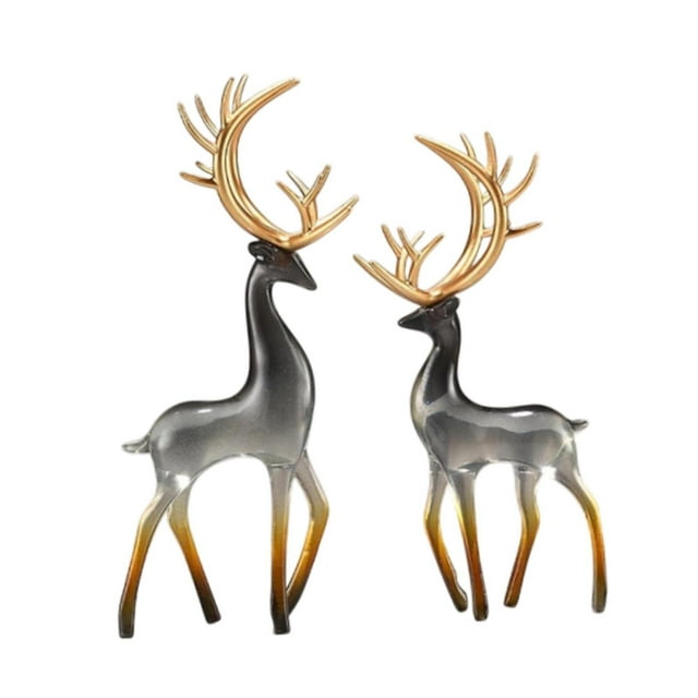 GROWTH TANK 2 Pieces Decorative Deer Figurines Fortune Table for Holiday Bookshelf Party Black