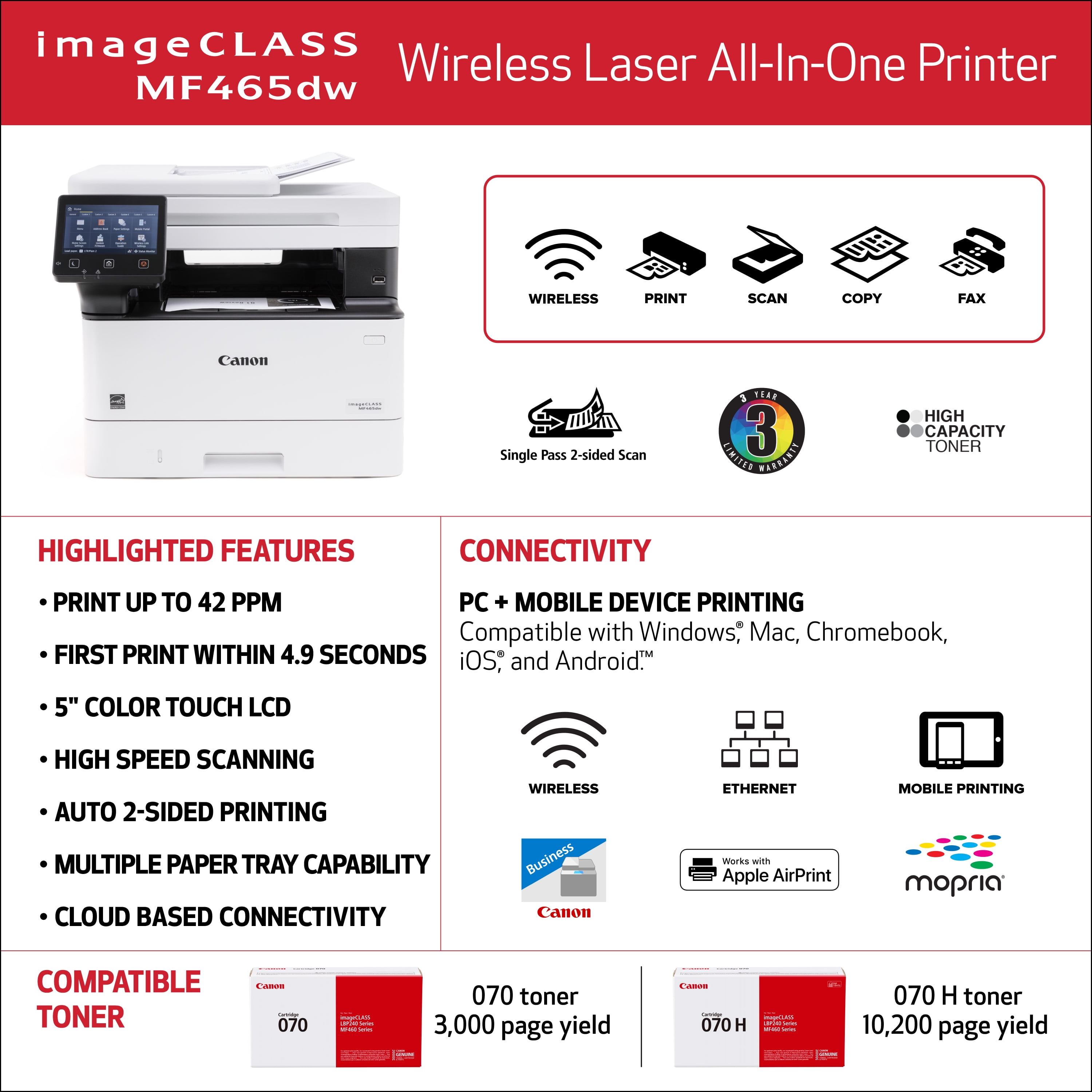 Canon imageCLASS MF465dw Multifunction Monochrome Laser Printer 5951C005