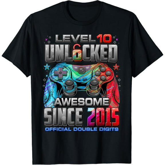 Sam Soft Level 10 Unlocked Awesome Since 2015 10Th Birthday Gaming T-Shirt