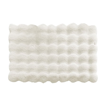 chaungfeng Faux Rabbit Fur Area Rug for Pet Beige 14x20 Inch Fluffy Soft Cats Pad Rectangle Fuzzy Carpet for Living Room Bedroom Machine Washable Shaggy - 3D Bubble