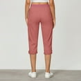 thumbnail image 5 of Ecqkame Women's Capri Pants Summer Straight Solid Color Fold Hem Work Trousers with Pockets Casual High Waist Beach Pants Hot Pink, 5 of 8