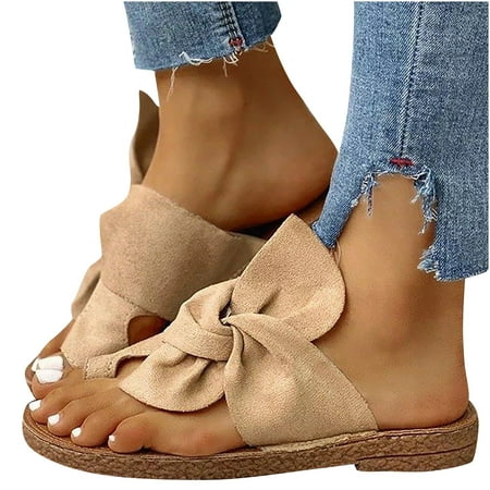 

Women’s Slide Sandal - Comfortable & Soft Bowknots Slide Sandals - Simple Synthetic Straps - Open Toe Flat Sandal For Ladies - Great For Indoor & Outdoor Use