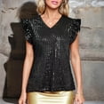 thumbnail image 5 of TARIENDY Womens Sequin Shirts Elegant Ruffled Short Sleeve Party Tops Fashion Sparkly Glitter Shirt Loose Fit V Neck Tunic Tops Black L, 5 of 9