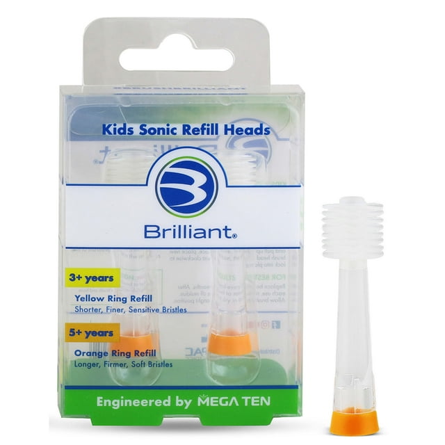 Brilliant Kids Sonic Toothbrush Characters Refill Heads - Microfiber Micro Bristles Clean All-Around, 2 Count, Orange
