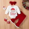 thumbnail image 3 of URMAGIC Infant Baby Girl Christmas Clothes Newborn Long Sleeves Pullover Santa Claus Print Rompers Red Bell Bottoms Headband 3Pcs Fall Winter Outfits, 3 of 11
