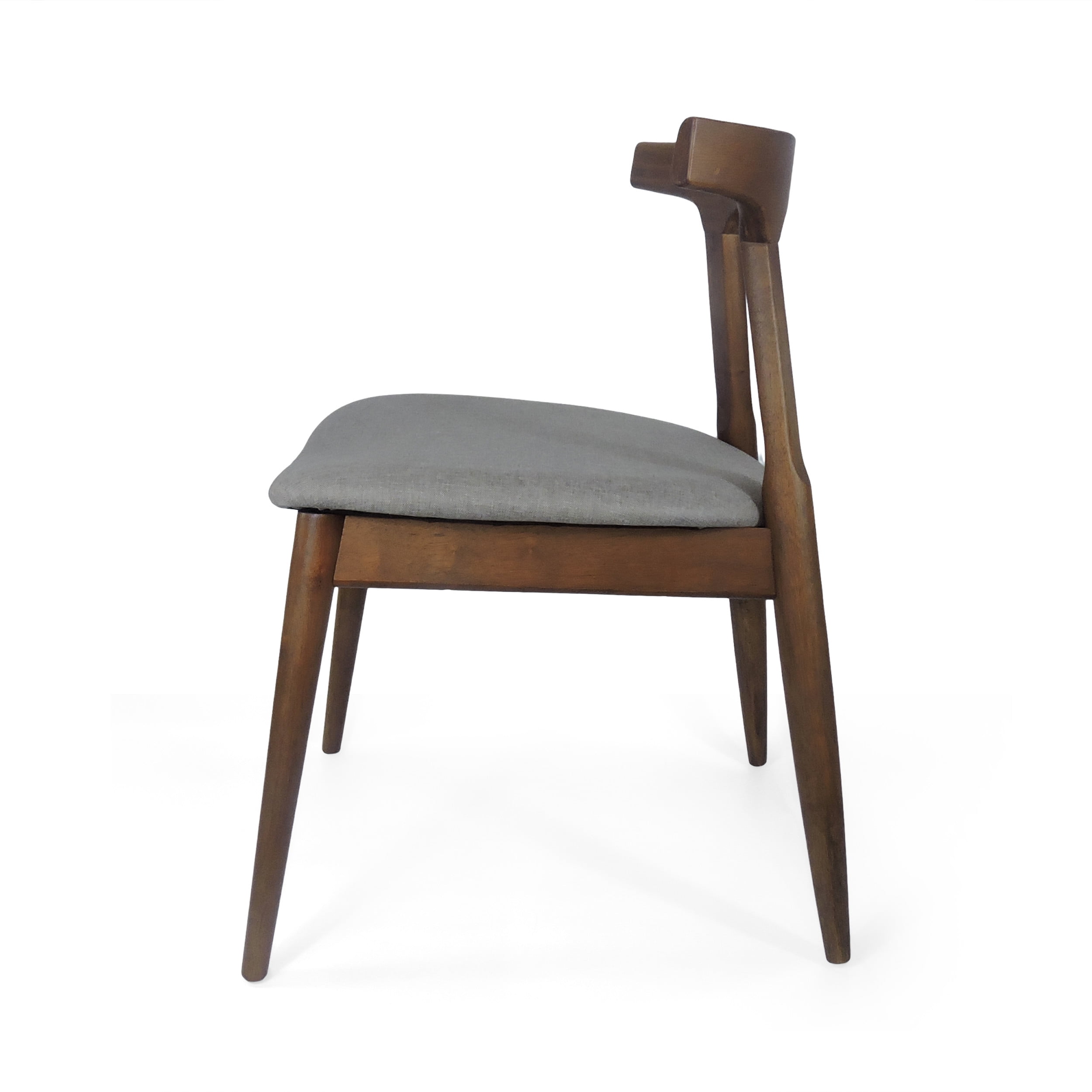 Noble House Currant Fabric Upholstered Dining Chairs, Set of 4, Walnut and Light Gray