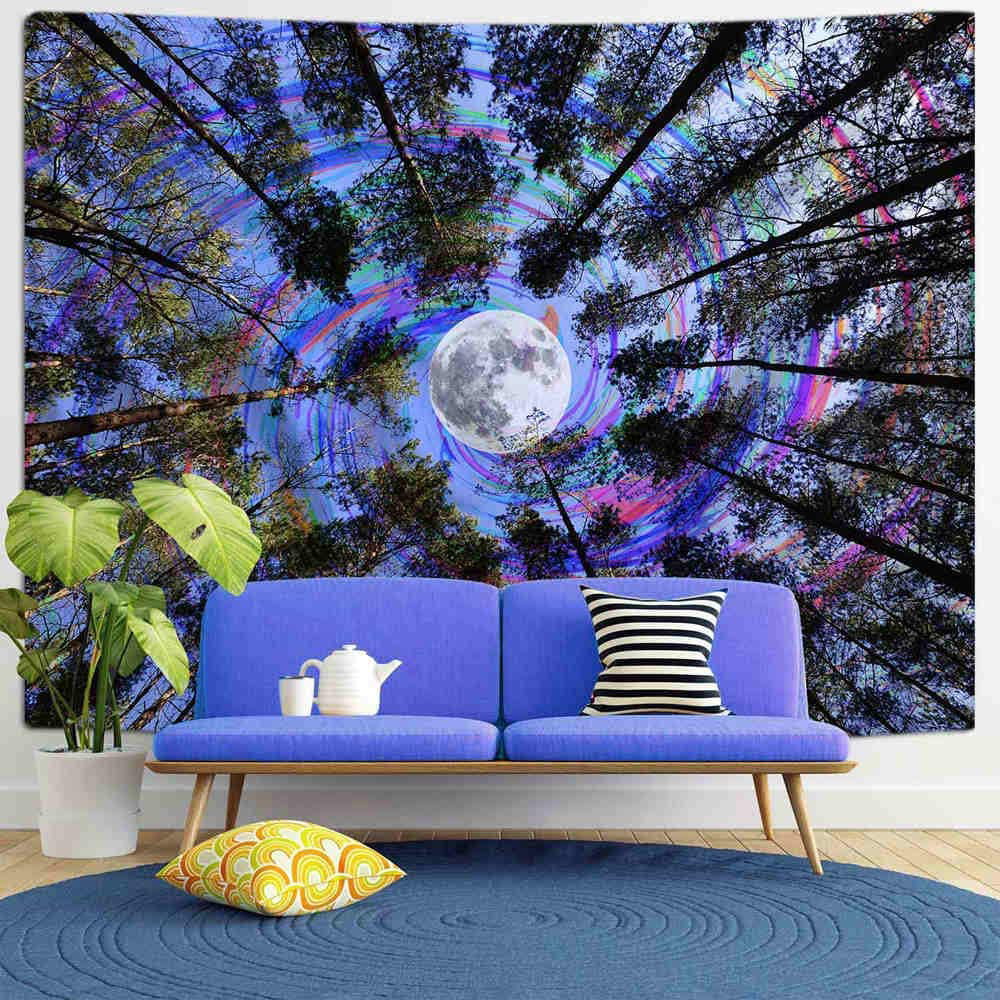 Colorful Wall Art Decor Psychedelic Girl Tapestry Creative Tapestry Wall Hanging Colorful Moon Star Wall Tapestry Background Cloth