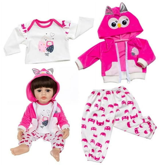 Babysbule Reborn Soft Doll Clothes 20-23 Inch Rose Owl Set – Plush Hooded Outfit for Girls & Boys Dolls – Eco-Friendly Accessories for Kids Age 3 , Birthday & Holiday Gift Collectibles