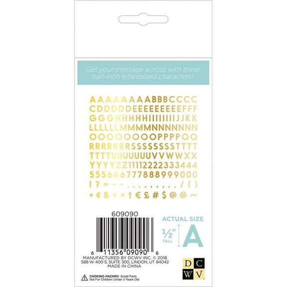 DCWV Letterboard Letters & Characters 1/2" 188/Pkg-Gold