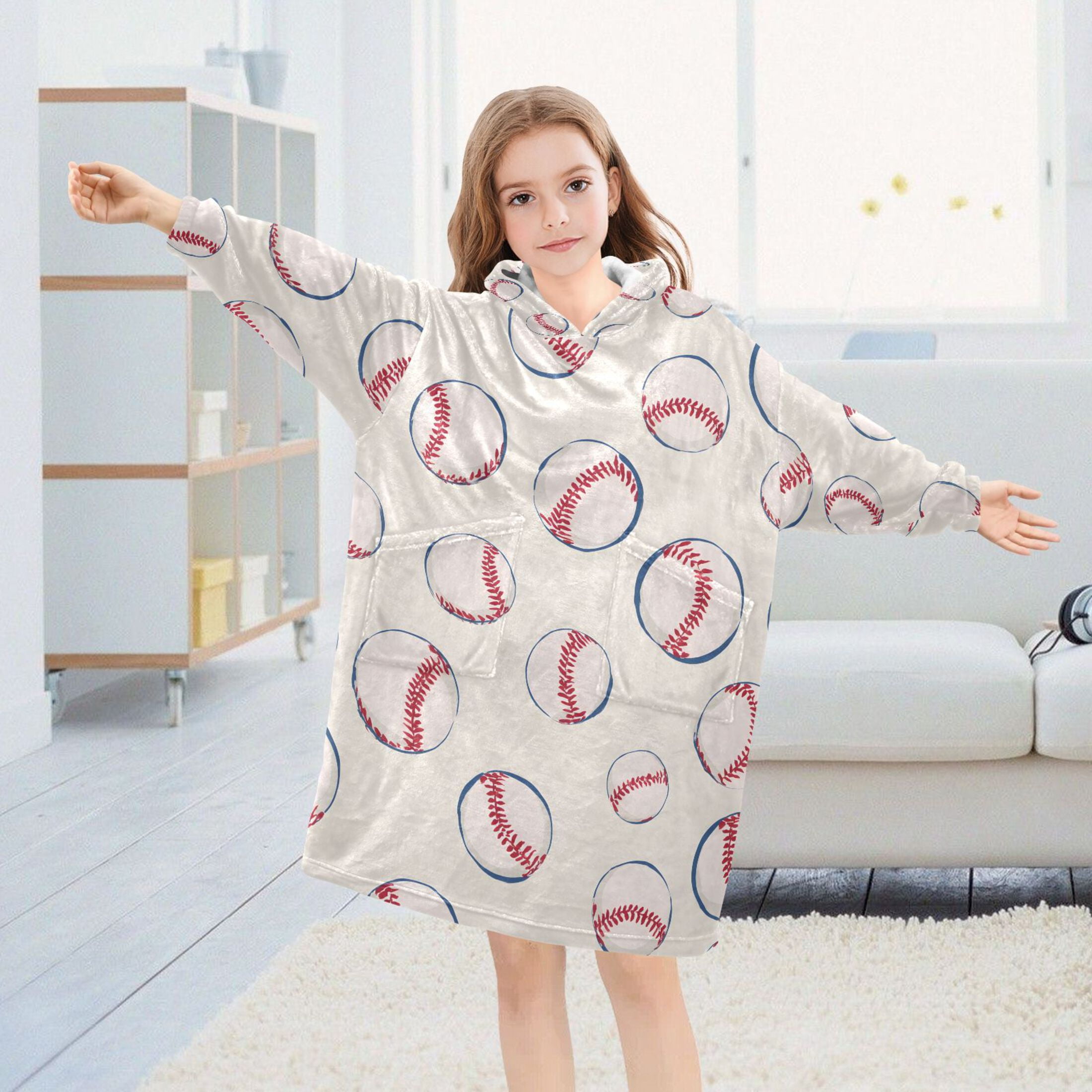 joogoo Blanket Hoodie for Baseballs Oversize Sweatshirt 3-14 YR L