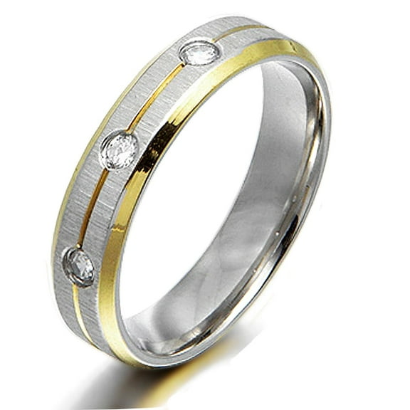 Gemini Groom or Bride 18K Gold Filled CZ Diamonds Promise Wedding Titanium Ring width 4mm US Size 4.75 Valentine's Day Gift
