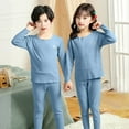 thumbnail image 4 of Fesfesfes Kids 2 Piece Clothes Set Long Sleeve Thermal Winter Warm Fleece Lined Cozy Outfit for Boys and Girls Big Kids Childrens Solid Color Casual Fashion Warm Homewear(Blue,7-8 Years), 4 of 5