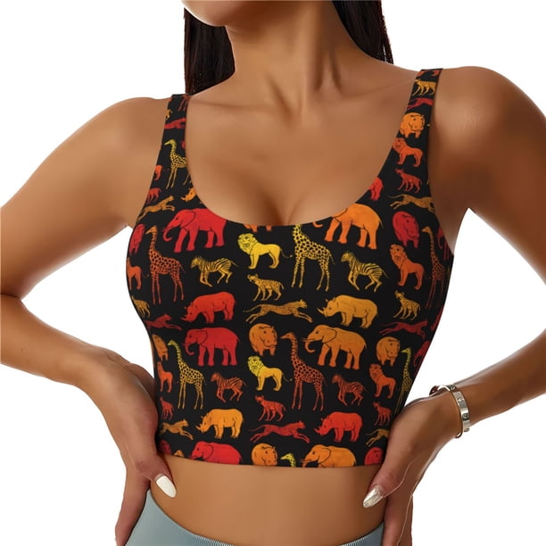 Fotbe Animal Sujetador Deportivo Largo sin Aros para Mujer con Almohadillas y Soporte Medio, Transpirable y Absorbente, Camiseta Tipo Chaleco o Tank Top-Medium