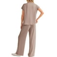 thumbnail image 3 of Xyxonk Womens 2 Piece Lounge Sets Spring Short Sleeve Pullover Tops Wide Leg Long Pants Solid Color 2025 Trendy Clothes 2025 Khaki M, 3 of 4