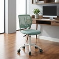 thumbnail image 4 of FurnitureR Velvet Scallop Back Vanity Desk Chair, Modern Adjustable Swivel Task Chair with Gold Metal Legs, Aqua, 4 of 15