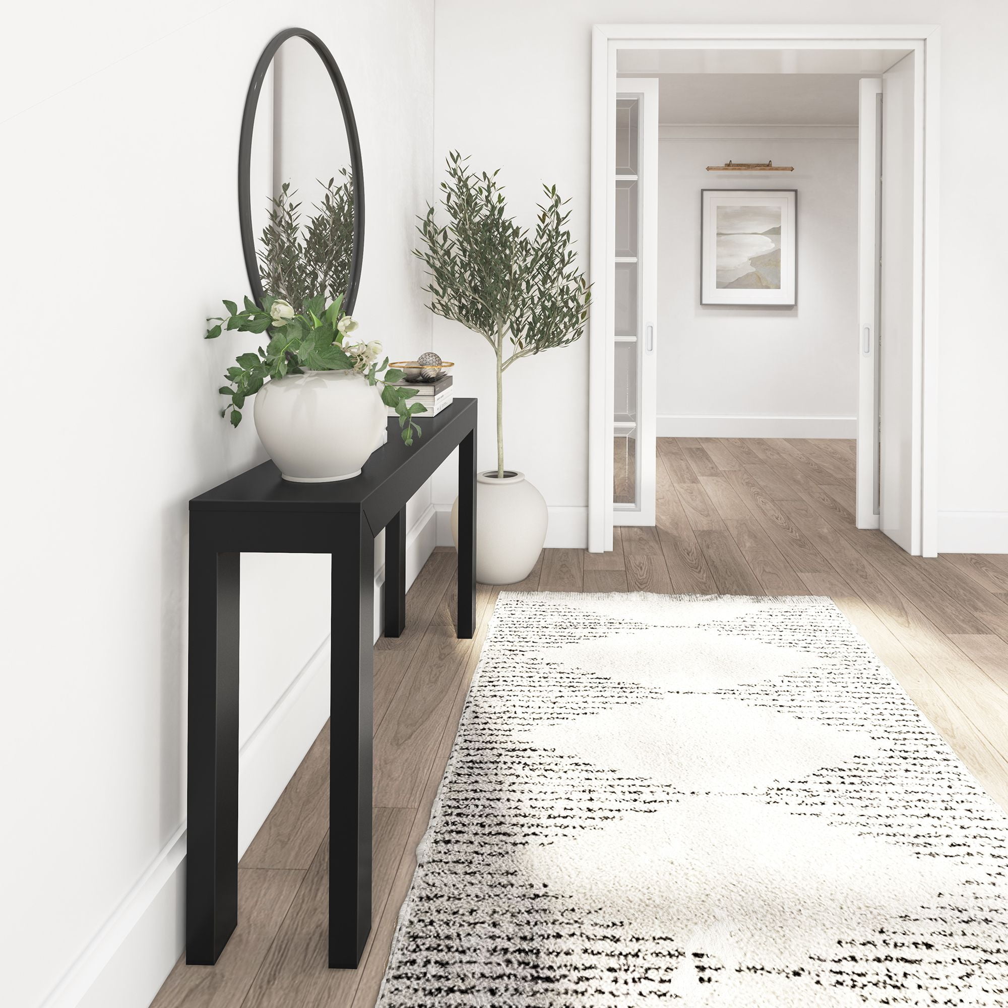 Plank+Beam 56" Modern Console Table, Solid Wood Narrow Entryway Table, Black