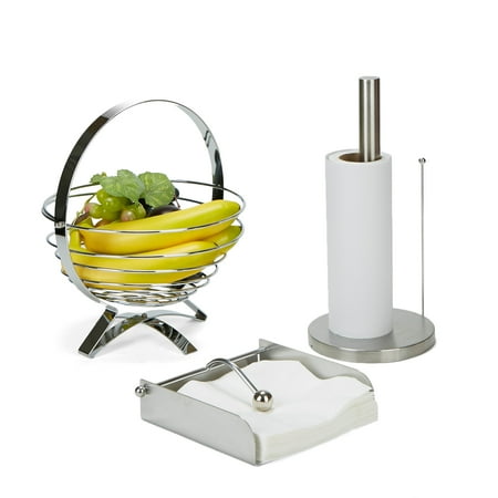 Mind Reader 3 Piece Stainless Steel Kitchen Table Décor Set With Mind Reader 3 Piece Stainless Steel Kitchen Table Décor Set With Collapsible Fruit Bowl Napkin