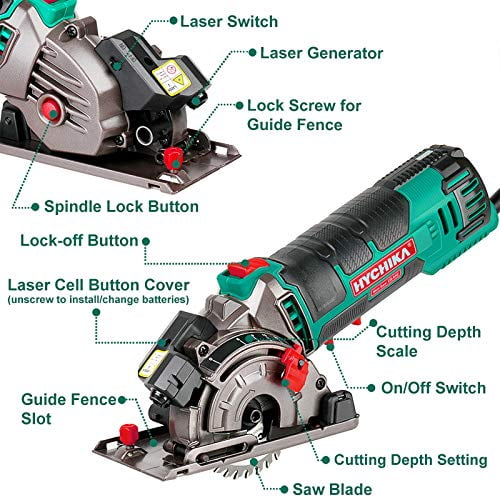 Mini Circular Saw HYCHIKA Compact Circular Saw Tile Saw with 3 Saw Blades 4A Pure Copper Motor 3 3 8 4500RPM Ideal for Wood Soft Metal Tile and Plastic Cuts Laser Guide Scale Ruler