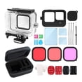 thumbnail image 1 of Waterproof Case for Action Camera Waterproof Kit with 2pcs Silicone Protectors + 3pcs Tempered Glasses + 3pcs Filters + 12pcs Anti-fog Plates + Cleaning Kit + Storage Case Compatible with GoPro Hero, 1 of 8