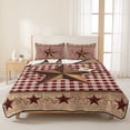 thumbnail image 3 of Queen Quilt Set 90''x96'', Vintage Texas Star Brown Lightweight Summer Bedspread Coverlet Set with 2 Pillow Shams, Red Plaid Berry Farmhouse Breathable All Season Quilt Bedding for Bedroom/Guest Room, 3 of 9